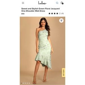 Lulu’s Green Floral Jacquard One-shoulder Midi Dress - NWT!